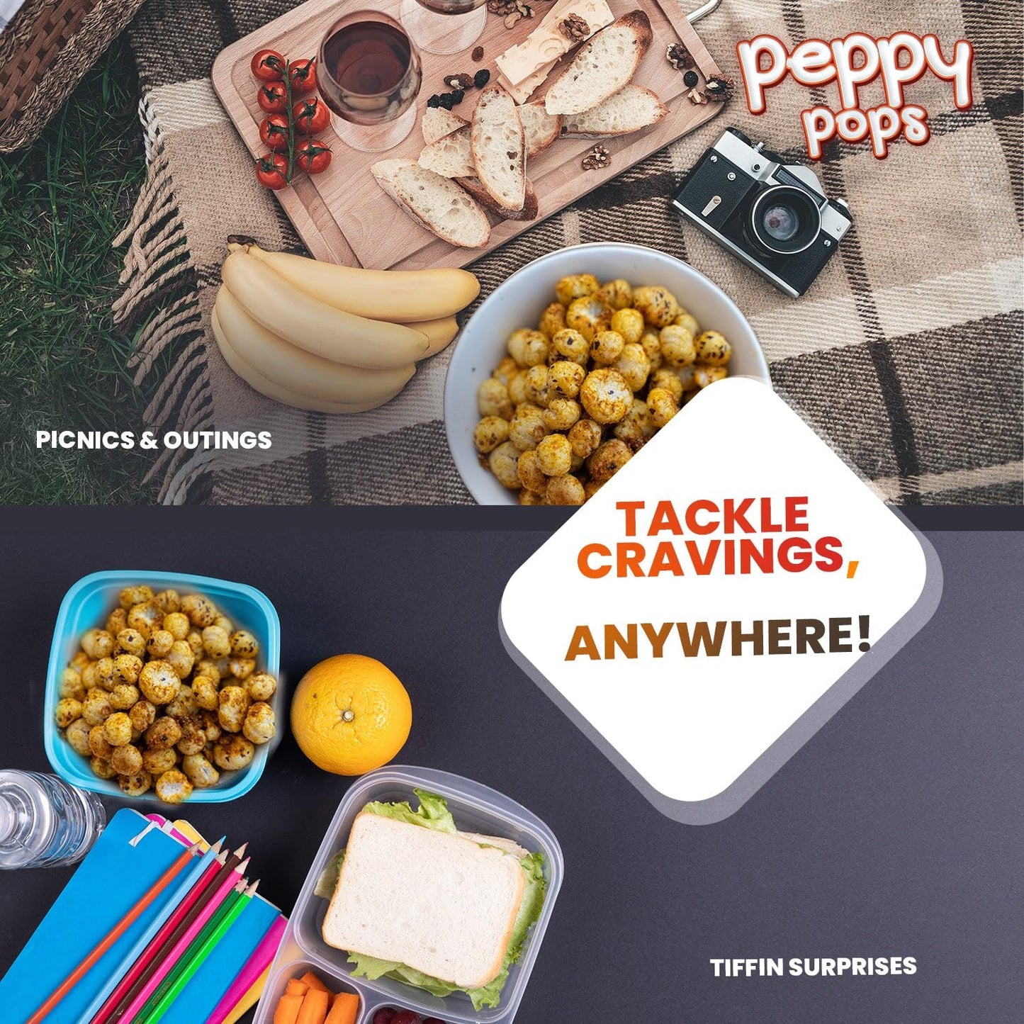 Peppy Pops Magical Masala Roasted Foxnuts 2 oz (57 gm) - Crunchy Makhana Snack, Vegan Gluten Free Protein Snack Pack, Low Calori