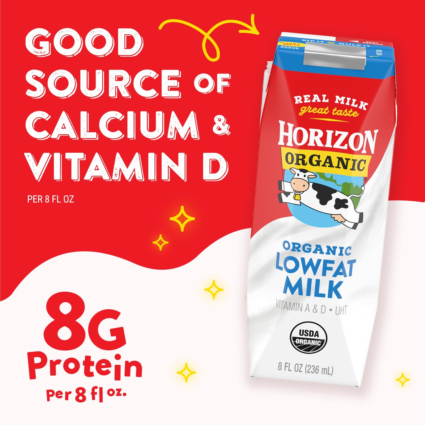 Horizon Organic Shelf-Stable 1% Lowfat Milk Boxes, Plain, 8 Fl Oz, 18 Pack