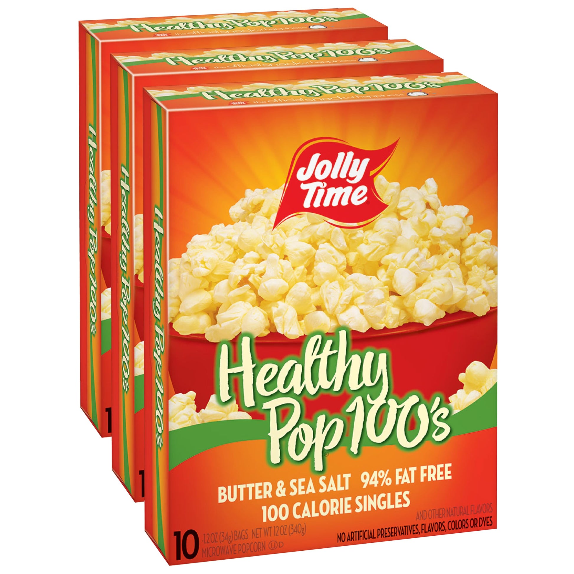 Jolly Time Healthy Pop Microwave Popcorn, 1.2oz Personal Bag, 10 Bags Per Carton (Healthy Pop 100s - Butter & Sea Salt,1.2 Ounce (Pack of 30))