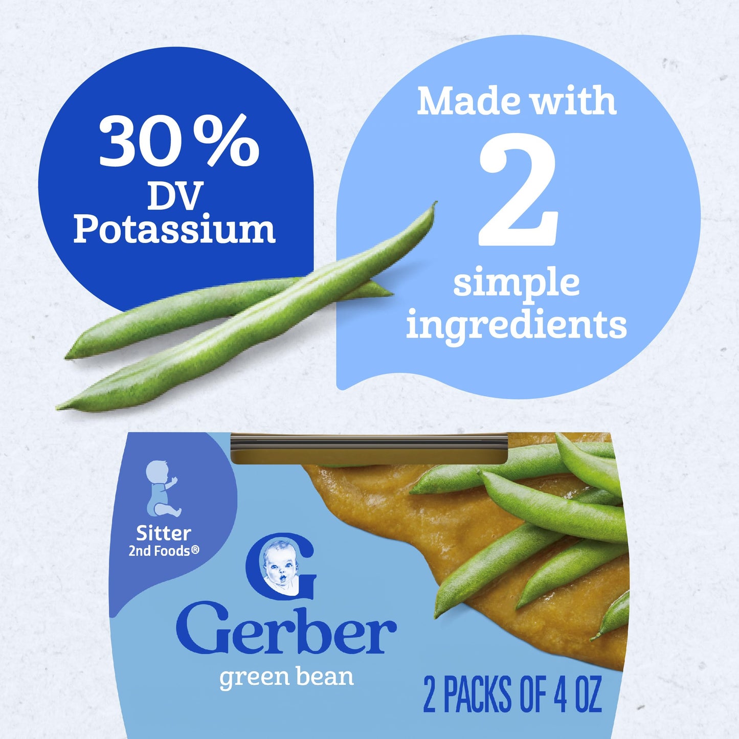 Gerber 2Nd Food Baby Food Green Bean Puree, Natural & Non-Gmo, 8 Ounce, 2 Count (Pack Of 8)