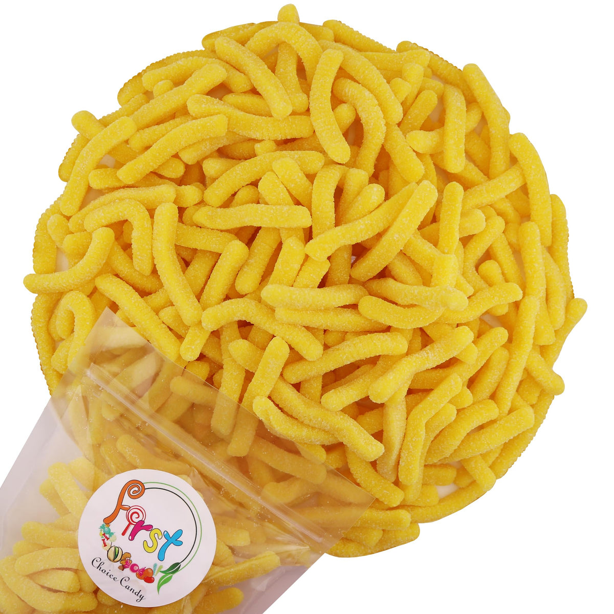 Firstchoicecandy Sweet & Sour Gummy Worms, Multi Flavors And Solid Colors (5 Pound, Sour Yellow Pineapple)