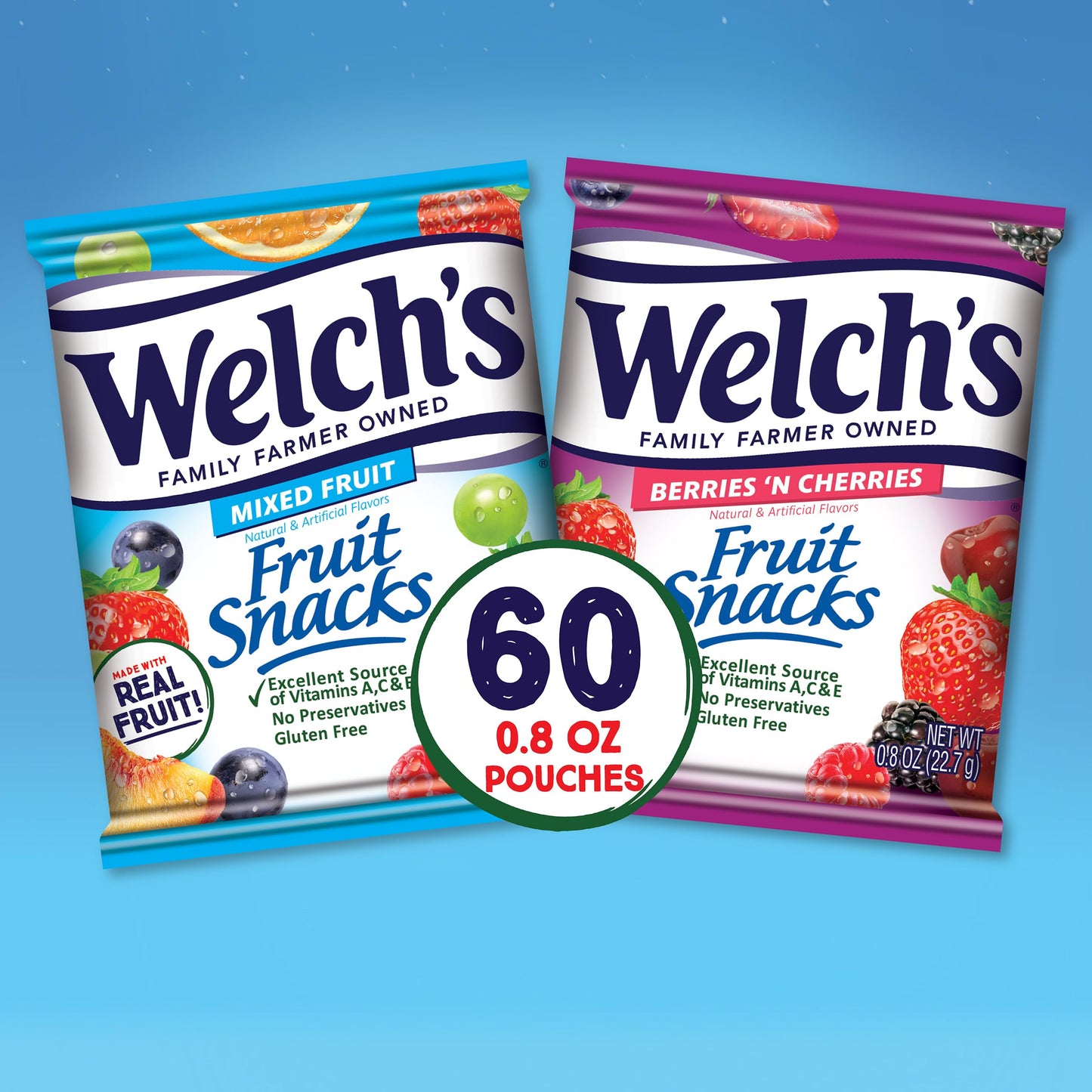 Welch s Fruit Snacks, Mixed Fruit & Berries  N Cherries Variety Pack, Great for School Lunches, Bulk Pack, Stocking Stuffers,