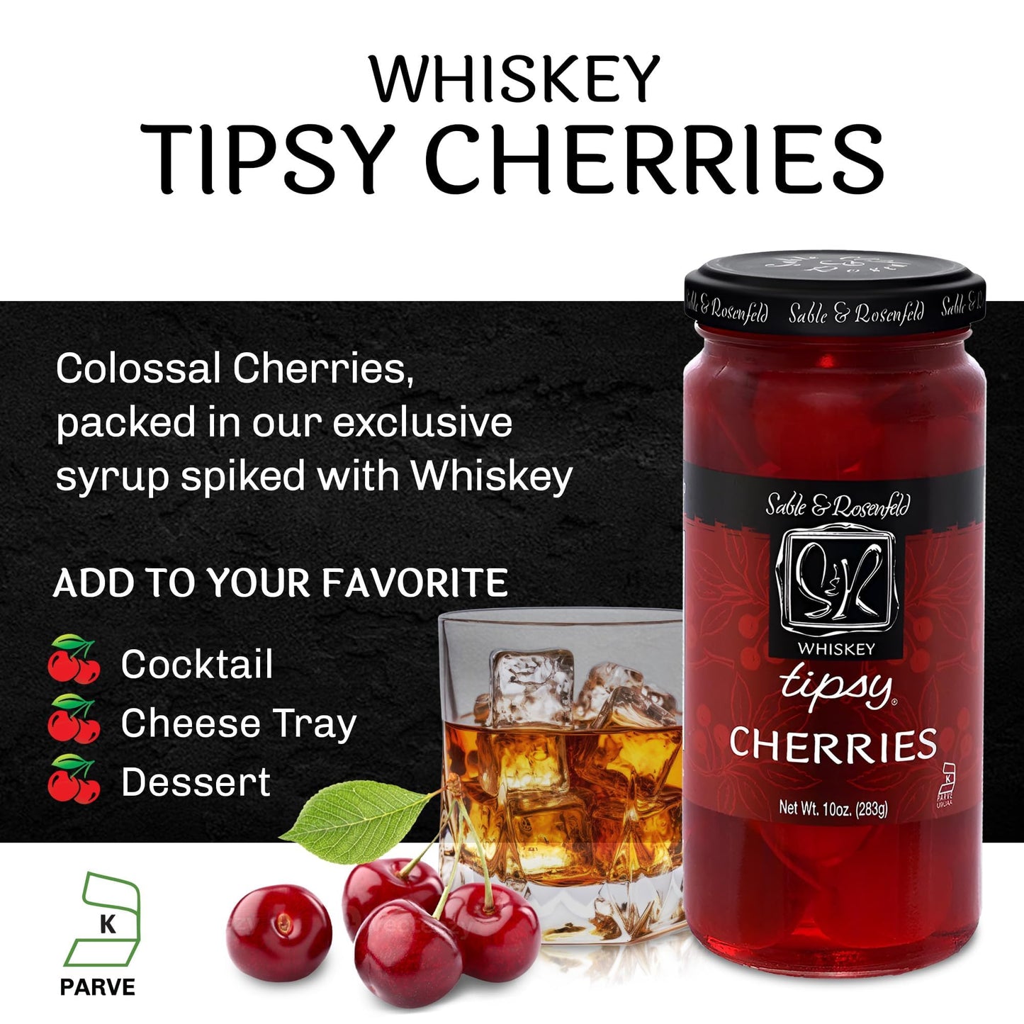 Sable & Rosenfeld spirit-inspired flavor Tipsy Cherries Cocktail Garnish - 10 oz (Pack of 6)