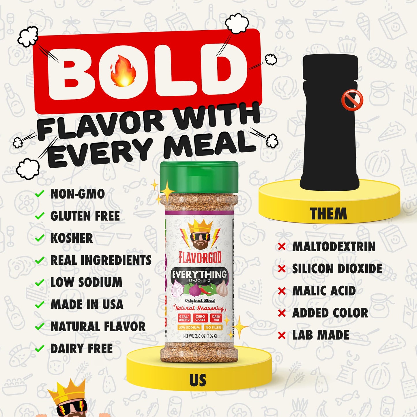 Flavor God Classic Combo Pack Of 4 Seasoning & Spices for Cooking, Everything, Everything Spicy, Garlic Lovers, Lemon & Garlic,