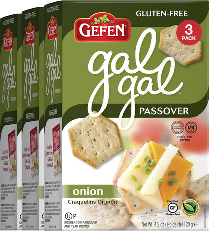 Gefen Gal Gal Gluten Free Onion Crackers 4.2oz (3 Pack) | Low Fat, Zero Sugar, All Natural, Passover Crackers