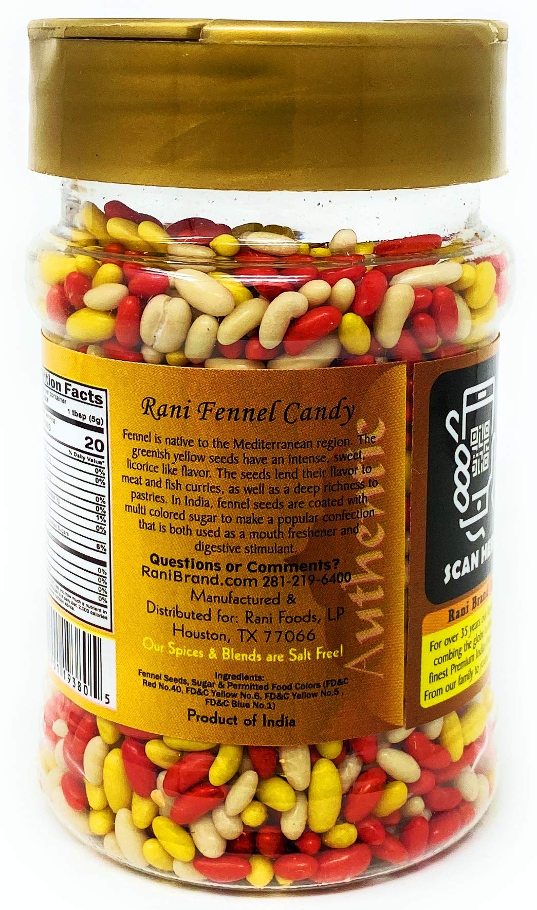 Rani Sugar Coated Fennel Candy 5Oz (141G) Pet Jar ~ Indian After Meal Digestive Treat | Vegan | Gluten Friendly | Non-Gmo | Indian Origin