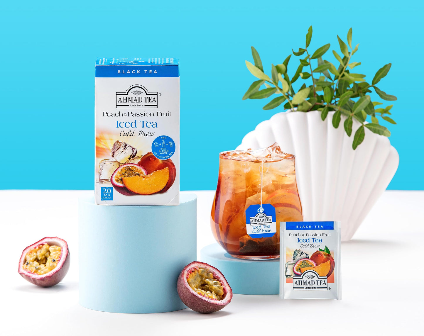 Ahmad Tea Black Tea, Cold Brew Peach and Passion Fruit Teabags, Iced Tea, 20 ct (Pack of 1) - Caffeinated and Sugar-Free