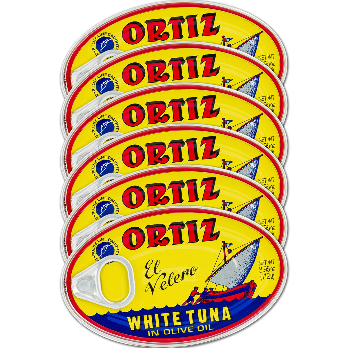 Ortiz Tuna in Olive Oil, 3.95oz Oval Tin 6 Pack | Superior Canned Tuna in Olive Oil | Ortiz White Tuna in Olive Oil [3.95oz/112g