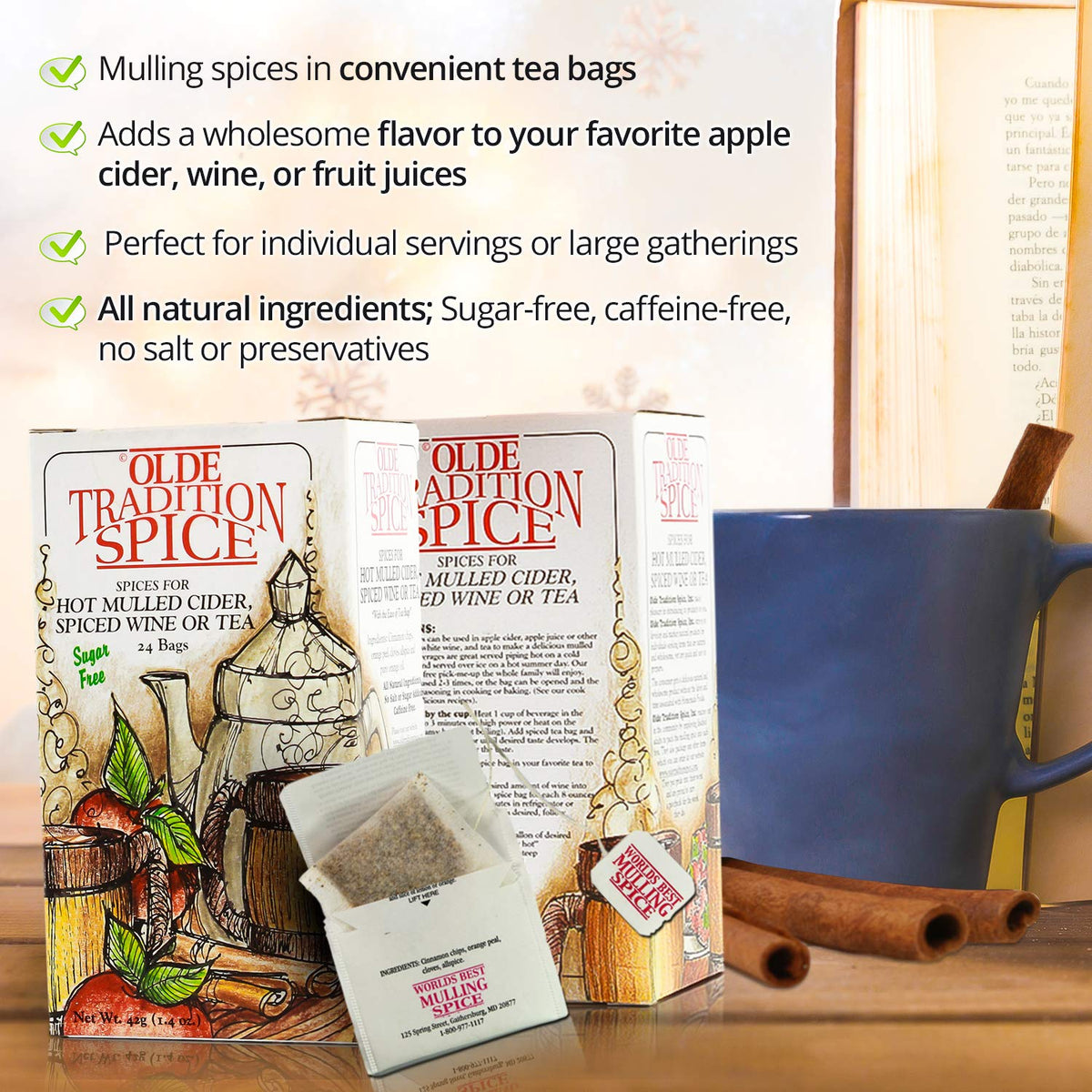 Olde Tradition Spice Mulling Spices Tea Bags for Hot Apple Cider or Mulled Wine - 24 Count Pack