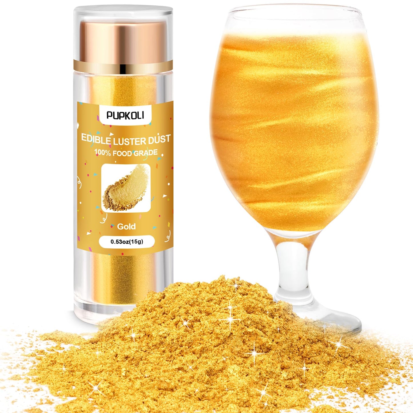 Gold Edible Glitter For Cocktails, 15G Food-Grade Gold Luster Dust Edible Shimmer Powder For Drinks,Cakes,Baking,Party Decoration ?