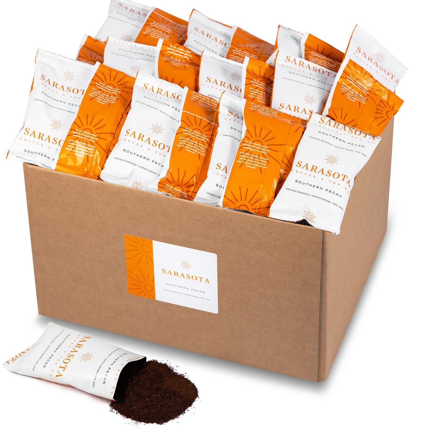 SARASOTA COFFEE & TEA CO. Gourmet Coffee Sampler | Southern Pecan Flavor | Low Acid | 1.75 Oz Bags, 100 Count