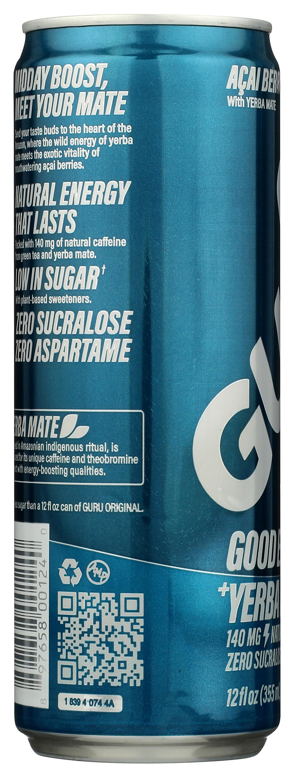 GURU Organic Yerba Mate Energy Drink, 12 Fl Oz, Model 0897658001240