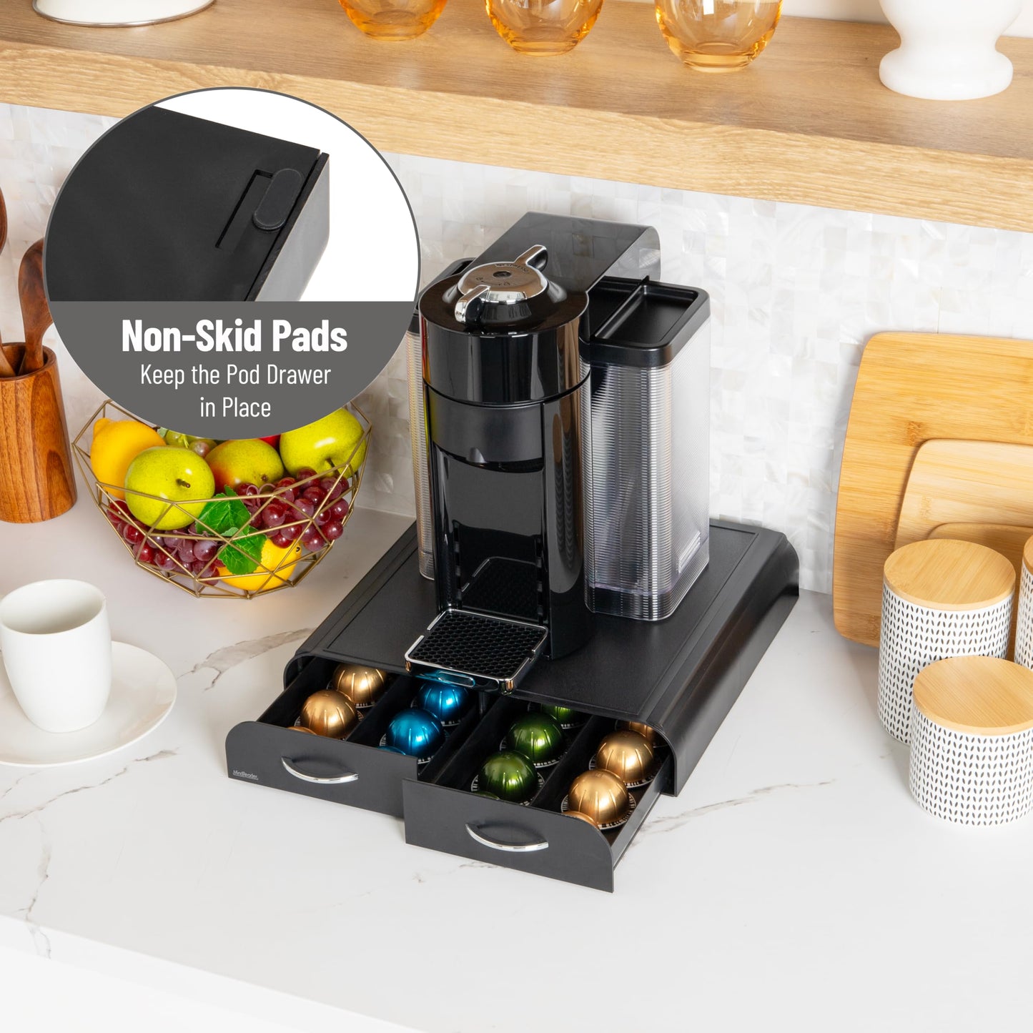 Mind Reader Coffee Pod Organizer - 2 Drawers, Fits 18 Vertuoline or 72 Original Nespresso, Plastic, 13.25L x 12.75W x 2.