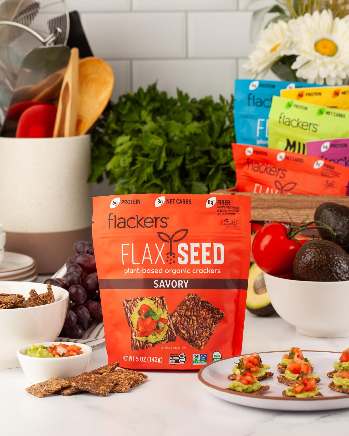Flackers Organic Flaxseed  ers, Gluten Free, Vegan, 8g Fiber, 3g Net Carbs, 5 Ounce (Pack of 4)