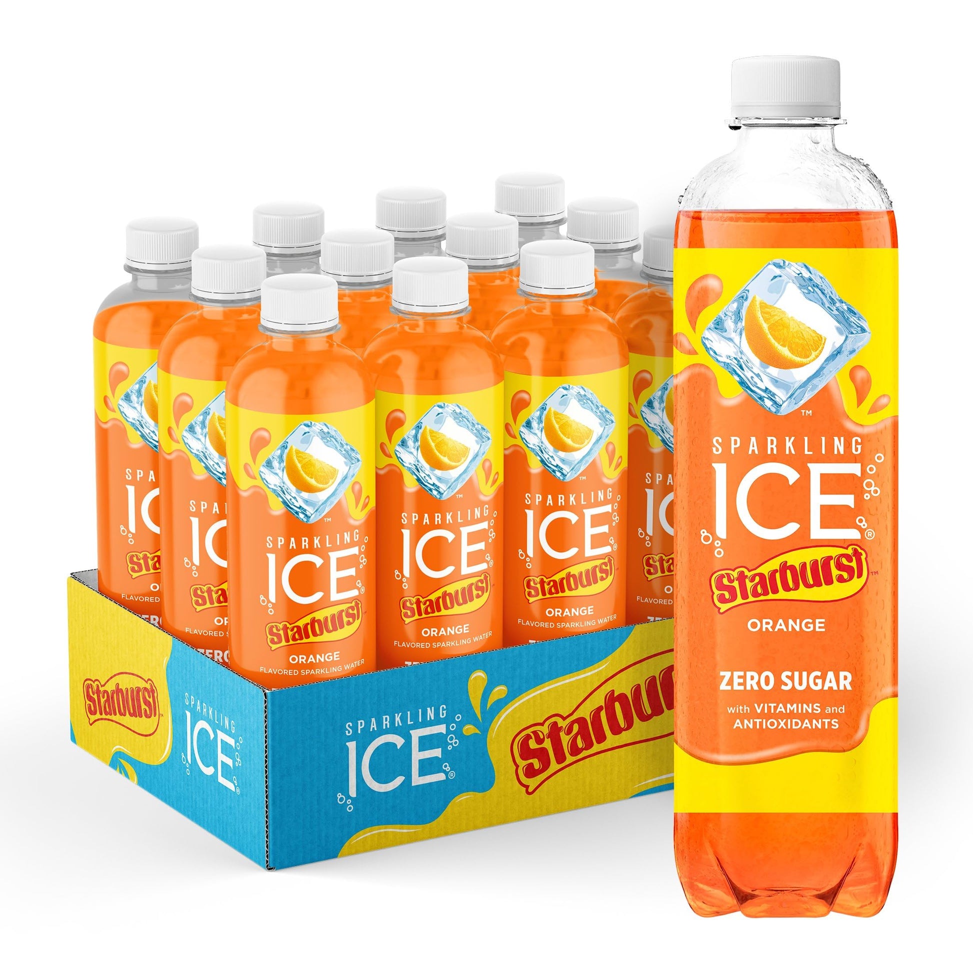 Sparkling Ice STARBURST Orange, Zero Sugar Flavored Sparkling Water, with Vitamins and Antioxidants, Low Calorie Beverage, 17 fl