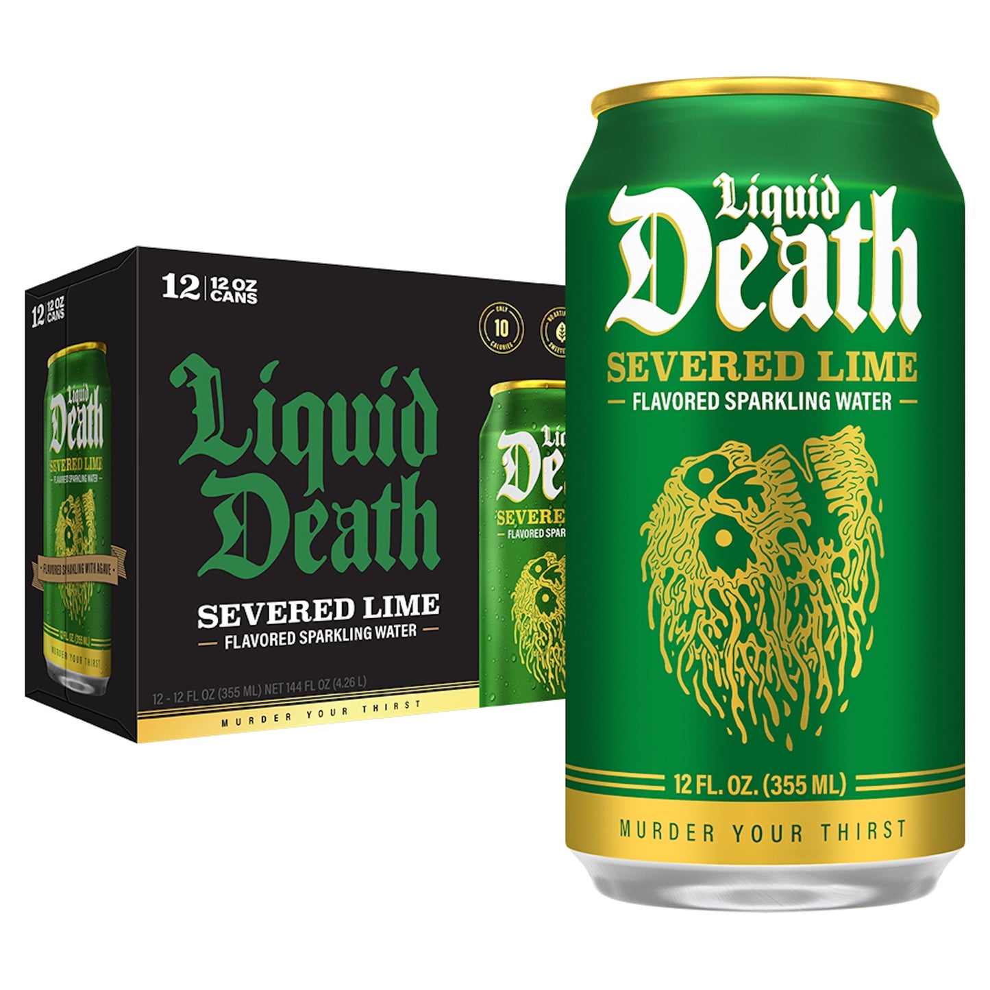 Liquid Death Sparkling Water, Severed Lime Flavor, 12 oz Cans, Pack of 12, Low Sugar, No Artificial Sweeteners