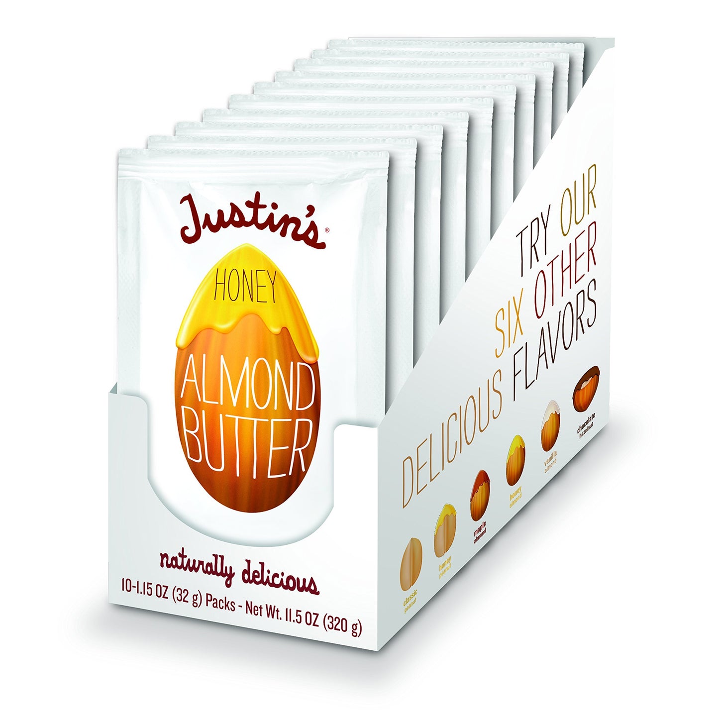 Justin'S Honey Almond Butter Squeeze Packs, Gluten-Free, Non-Gmo, Sustainably Sourced, 1.15 Ounce (10 Pack)