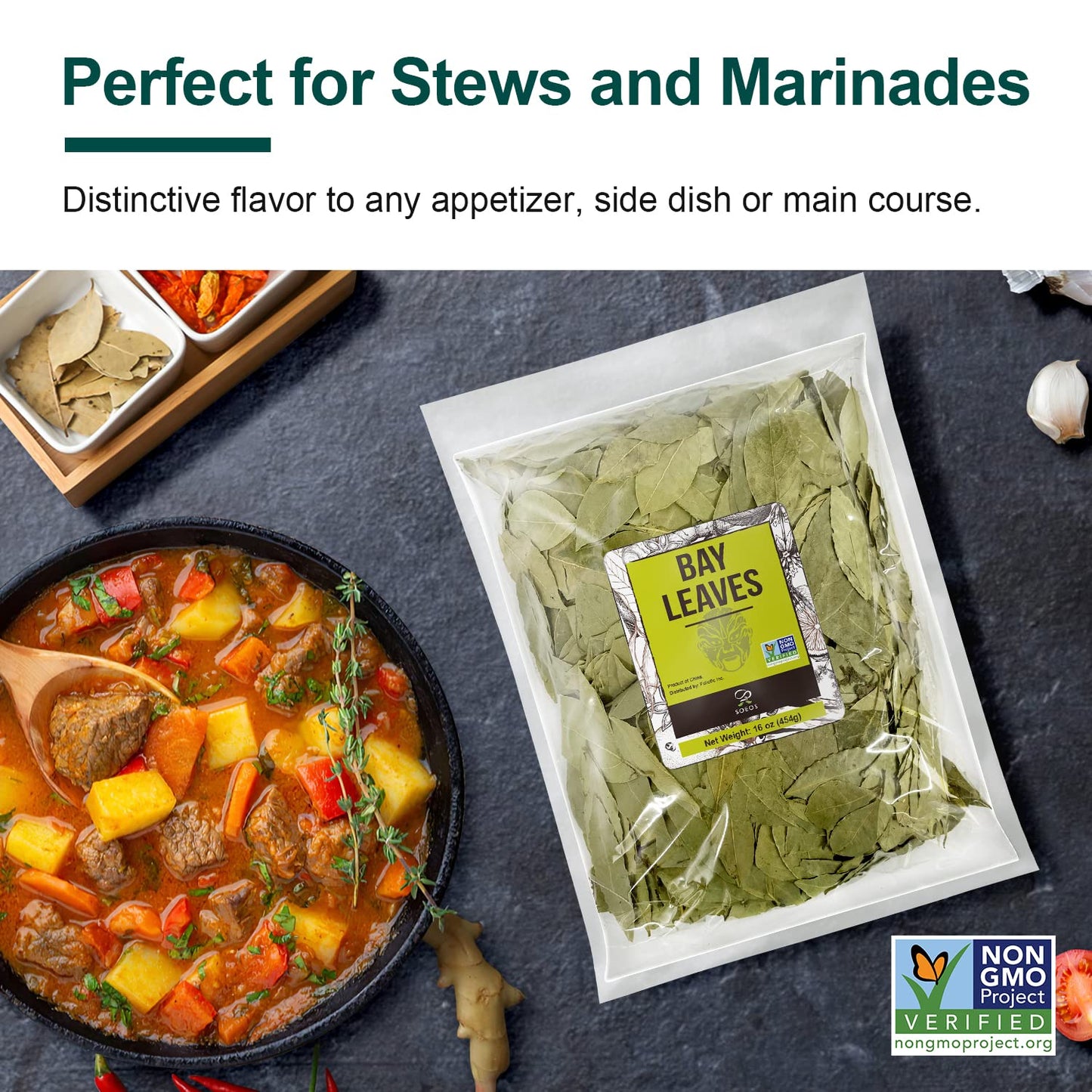 Soeos Bay Leaf, 1 lb (454g), Non-GMO Verified, Dried Bay Leaf, Freshly Packed to Keep Fresh, Bay Laurel Herbs for Cooking,Bay La
