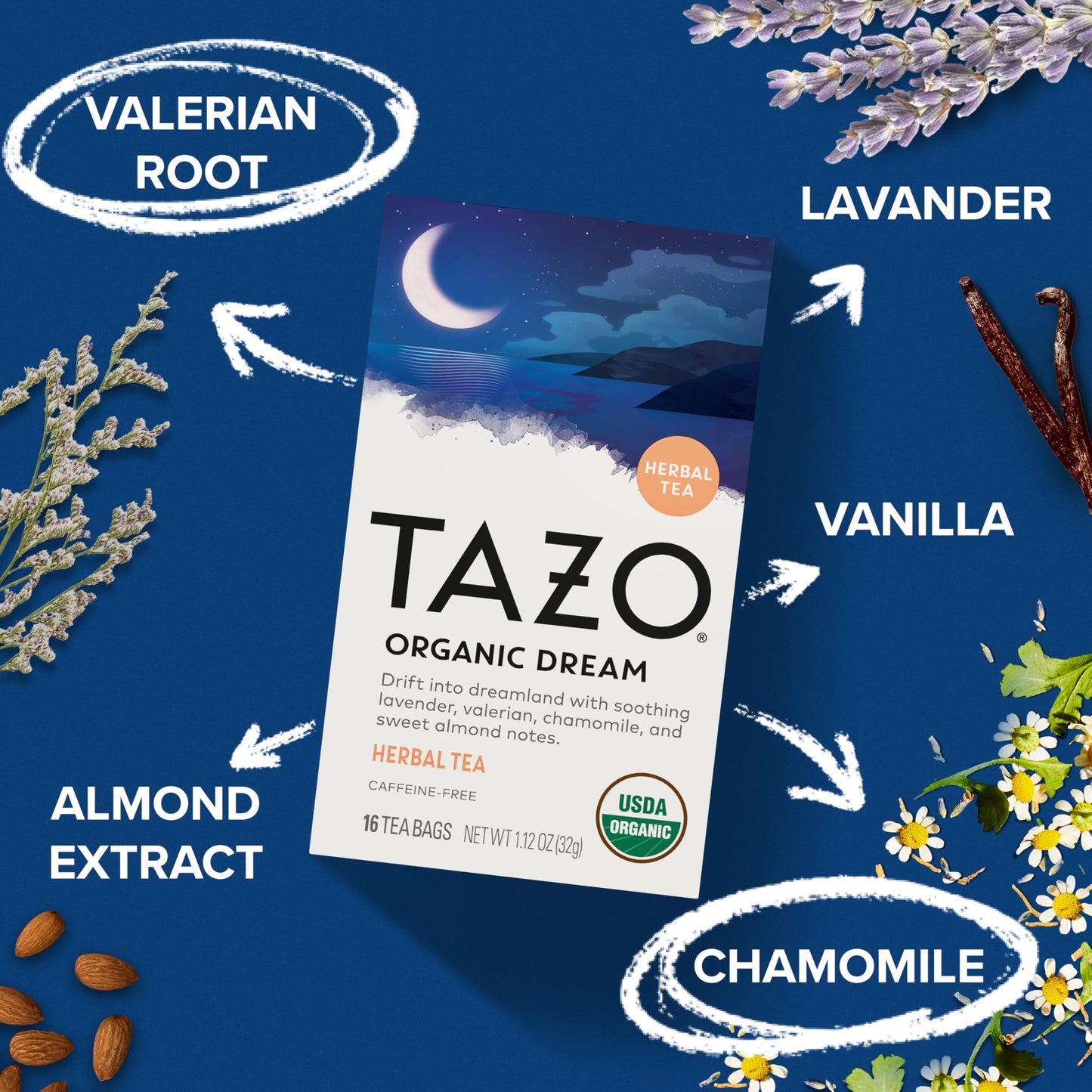 TAZO Organic Herbal Tea Bags, Caffeine-Free Chamomile & Lavender, Dream (16ct)