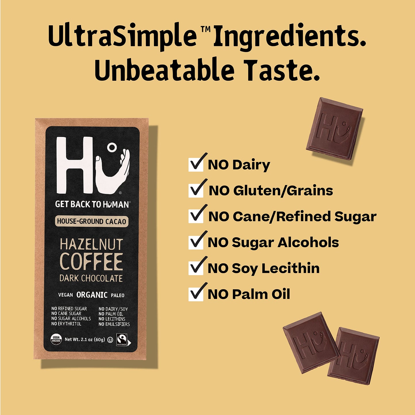 Hu Chocolate Bars | 12 Pack Hazelnut Coffee Crunch Chocolate | Natural Organic Vegan, Gluten Free, Paleo, Non Gmo, Fair Trade Da