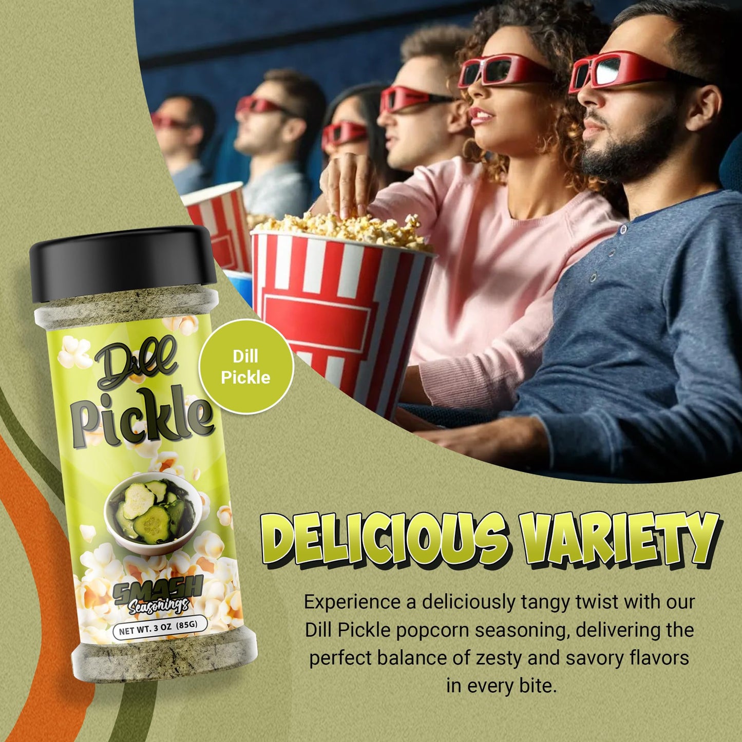 Smash Seasonings Dill Pickle Popcorn Seasoning - 2 Pack Of Delicious Popcorn Seasoning In A Shaker Bottle 3Oz