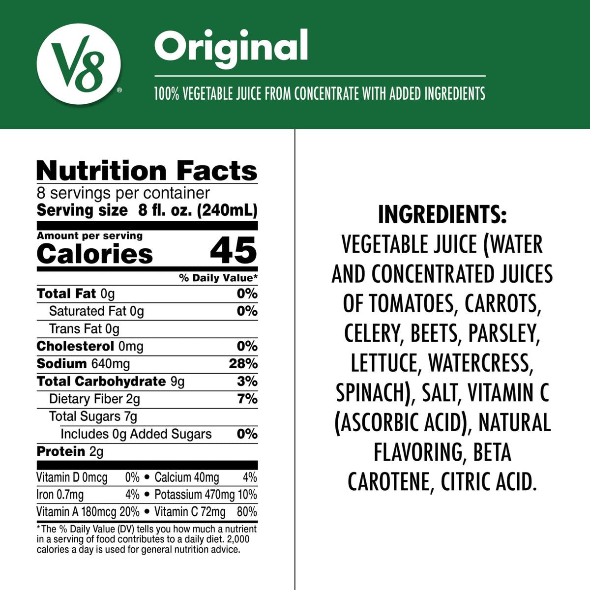 V8 Original 100% Vegetable Juice, 64 fl oz Bottle (Pack of 3)