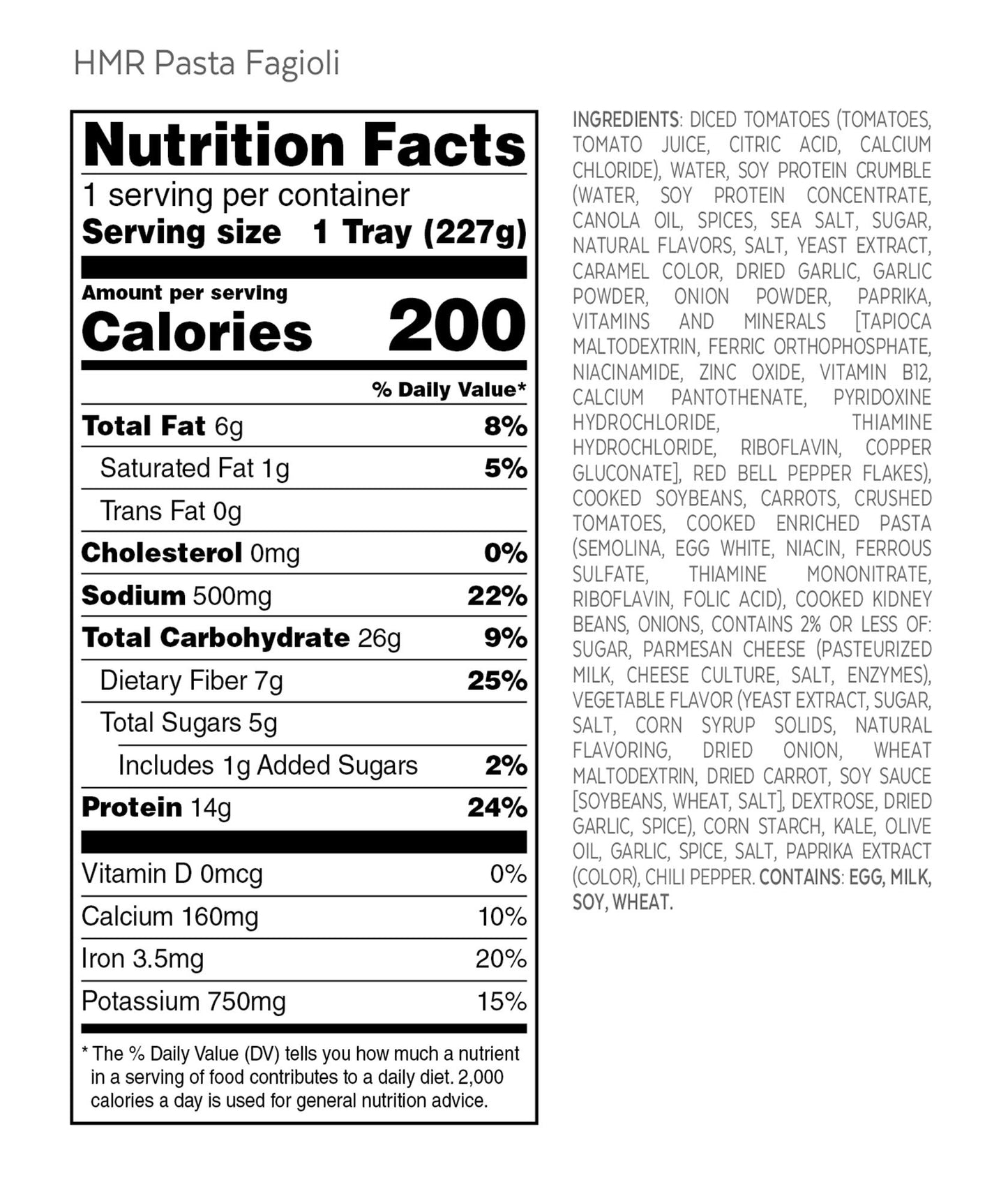 HMR Pasta Fagioli Entr  e | Pre-packaged Lunch or Dinner to Support Weight Loss | Ready to Eat | Vegetarian | 14g of Protein | L