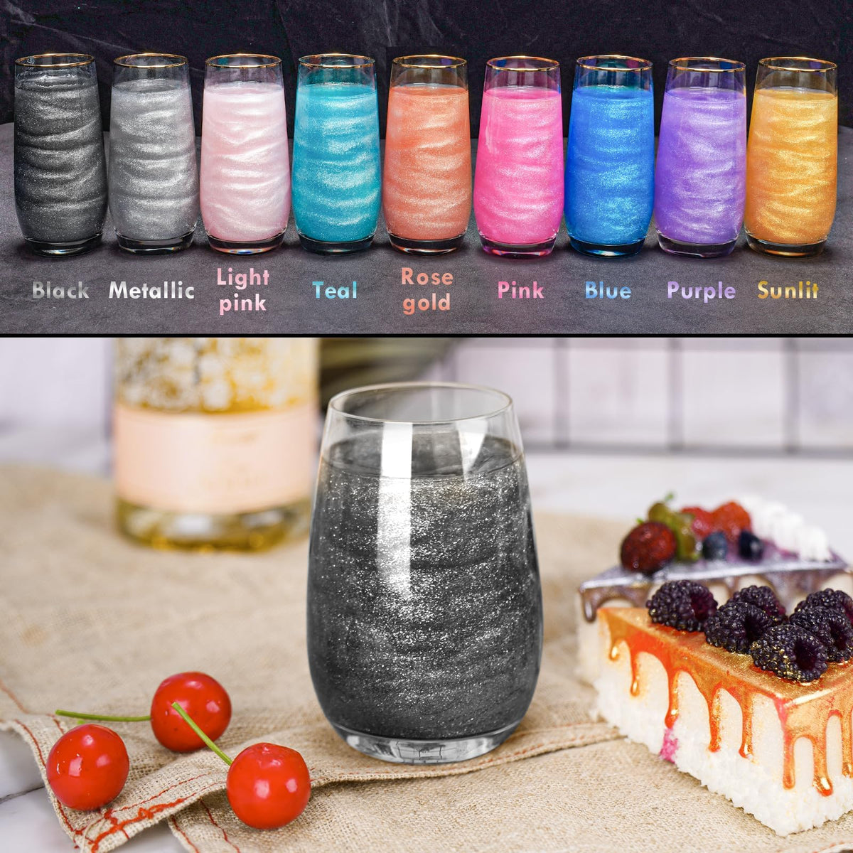 NiHome Edible Glitter Powder - Black Luster Dust for Food Decorating, 5g/0.18oz
