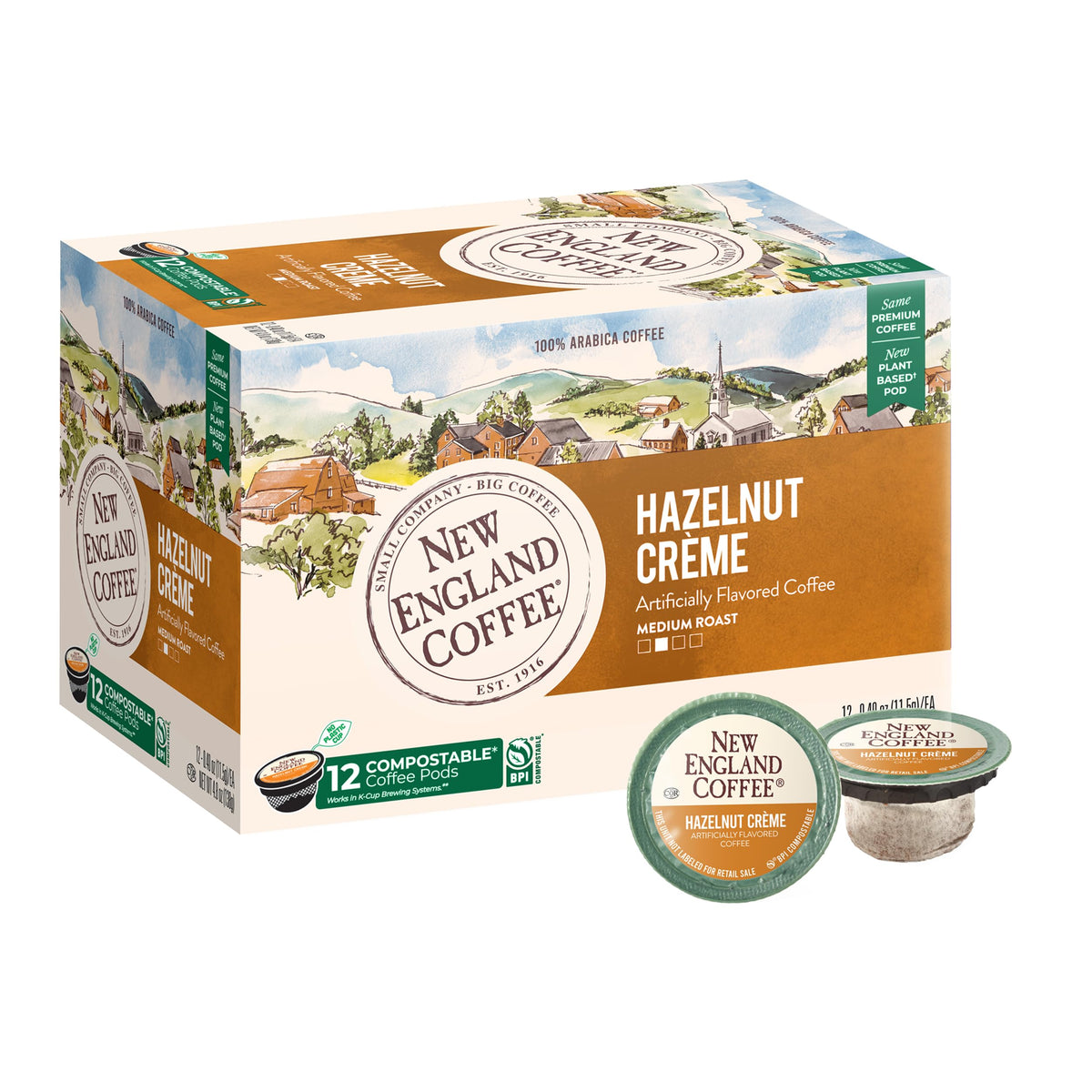 New England Coffee Hazelnut Crme Medium Roast Single Serve Pods, 12ct Box (Pack of 6)