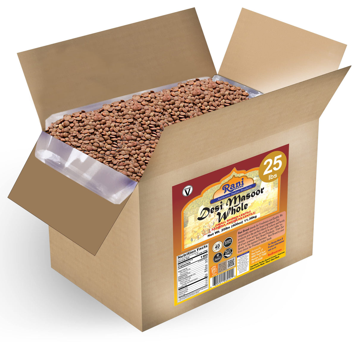 Rani Desi Masoor (Masur) Whole 400Oz (25Lbs) 11.36Kg (Aka. Pardina Spanish / American Brown Lentils Whole) Bulk Box ~ All Natura