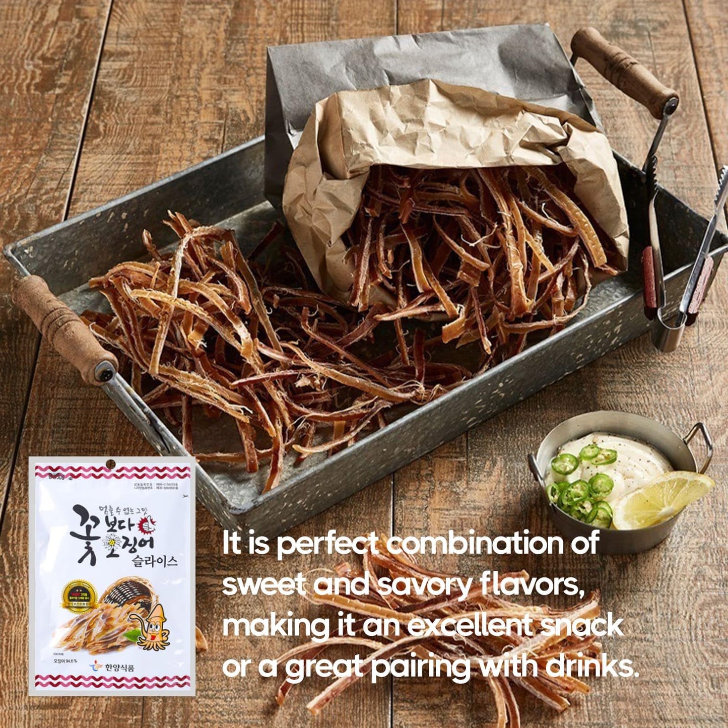 CUTIE MANGO Dried Squid Snacks, Grilled Sliced Butter, 15g x 10 Packs (Total 5.2oz), Korean Flavor, Chewy  , K-F