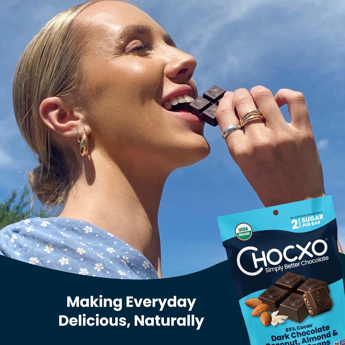 Chocxo Dark Chocolate Coconut Almond & Sea Salt Snaps - Low In Sugar, Organic 85% Cacao, Non-Gmo, Keto Certified, Gluten Free & Kosher. No Artificial Sweeteners Or Sugar  S, 3.45 Oz (Pack Of 6)