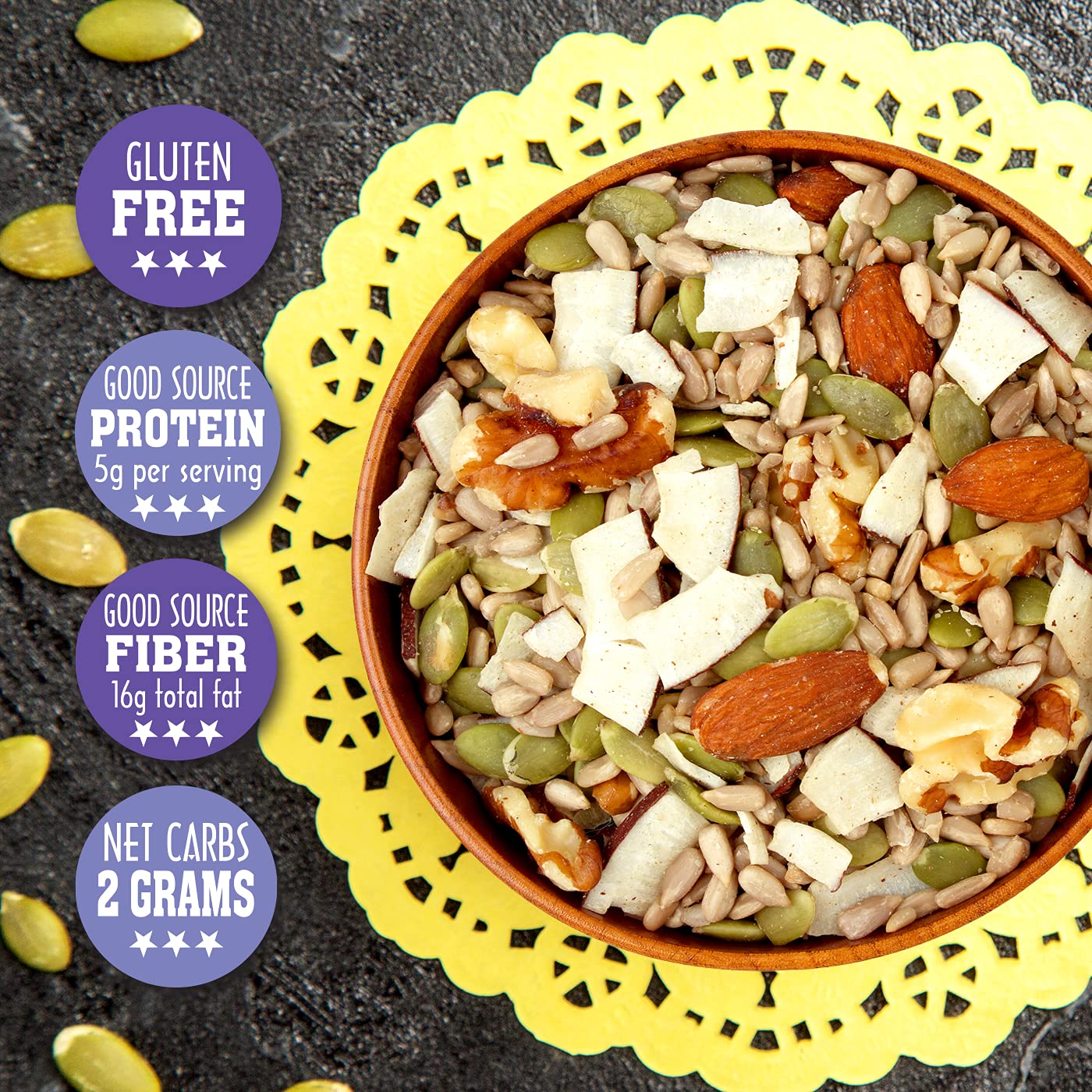 Sunkist® Keto Living Trail Mix - Fruit, Nut And Seeds, Low Sodium, Gluten Free Snack With Sunflower Seeds, Coconut, Almonds, Pumpkin Seeds, And Walnuts | Enhanced Quality | 13 Oz Resealable Bag