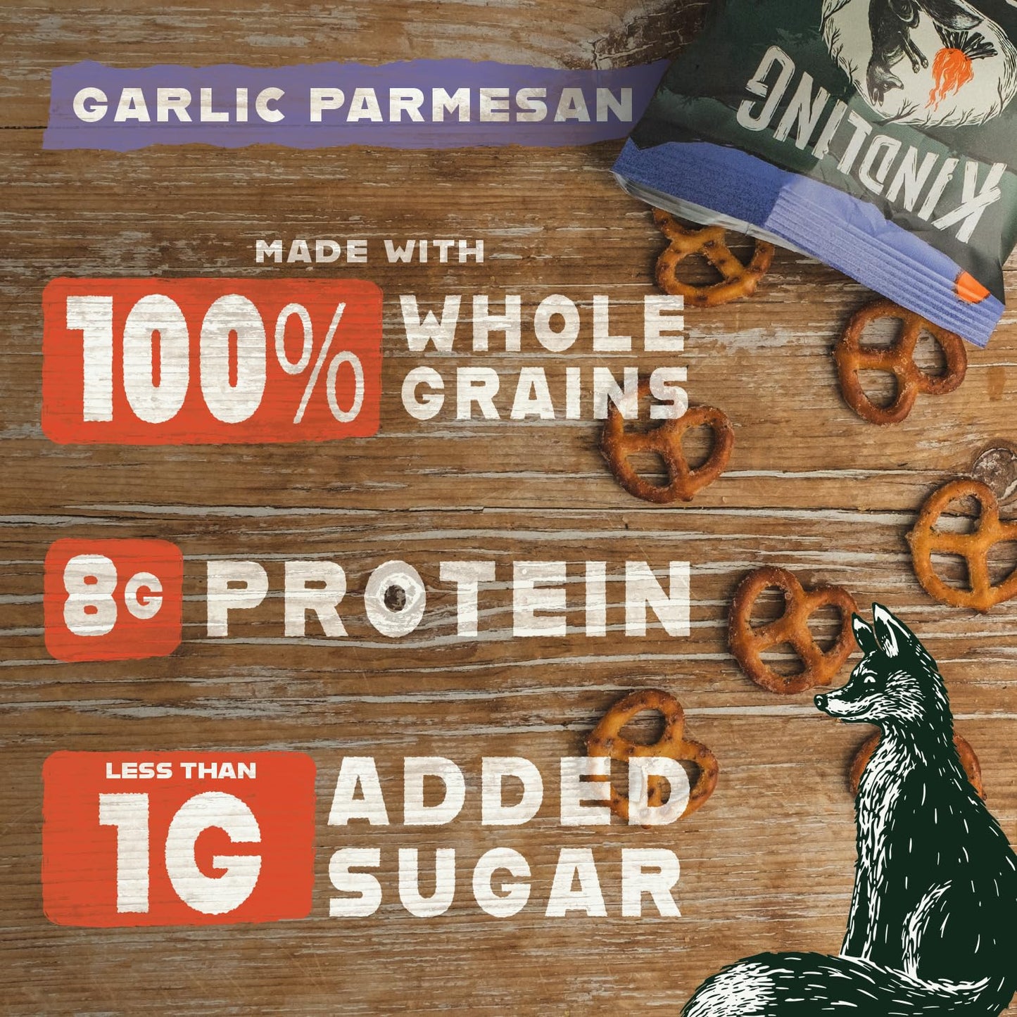 Kindling Protein Pretzels - Garlic-Parmesan | Protein-Packed Snack Size Bags | Kosher | 8-9g Protein Per Serving | No Artificial