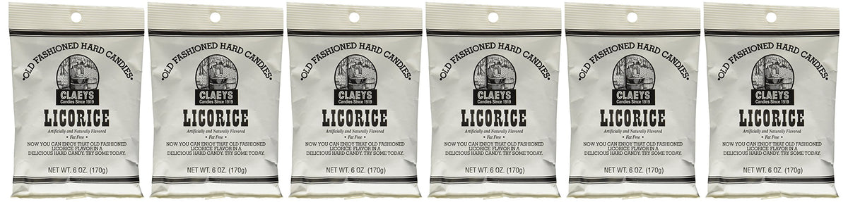 Claeys Candies Licorice - Old Fashioned Hard Candy - Artificially And Naturally Flavored - Fat-Free - 6 Ounce - 6-Pack