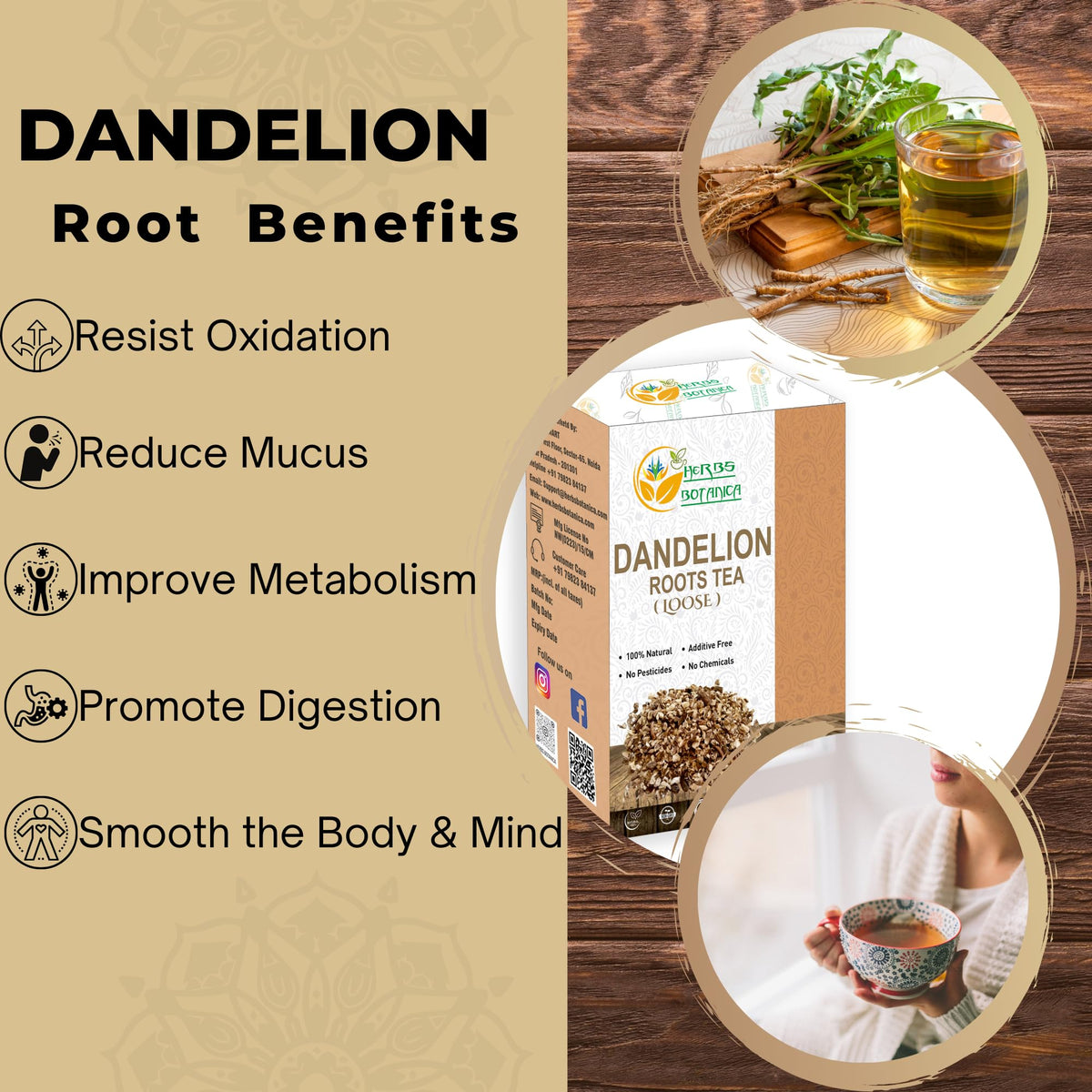 Herbs Botanica Dandelion Root Tea Loose Tea Caffeine-Free 8 Ounce