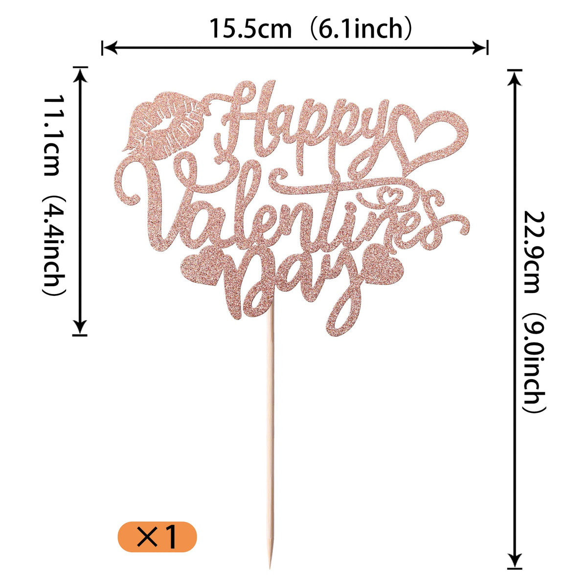YCTHUNFISH Valentines Day Cake Topper - Glitter Sweet Heart Lips, Rose Gold, Bamboo, Engagement/Birthday Party Decorations