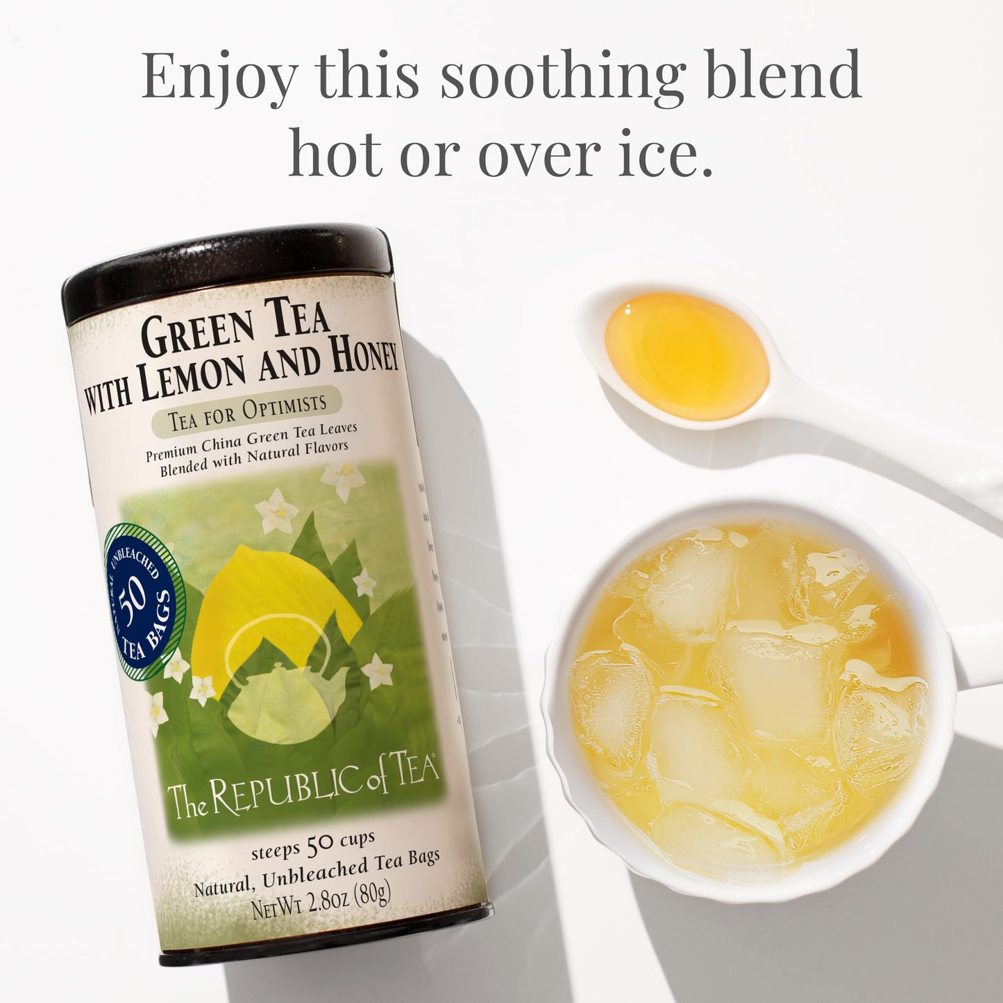 The Republic of Tea Green Tea with Lemon and Honey, 50 Count, Low Caffeine, Model SYNCHKG034006