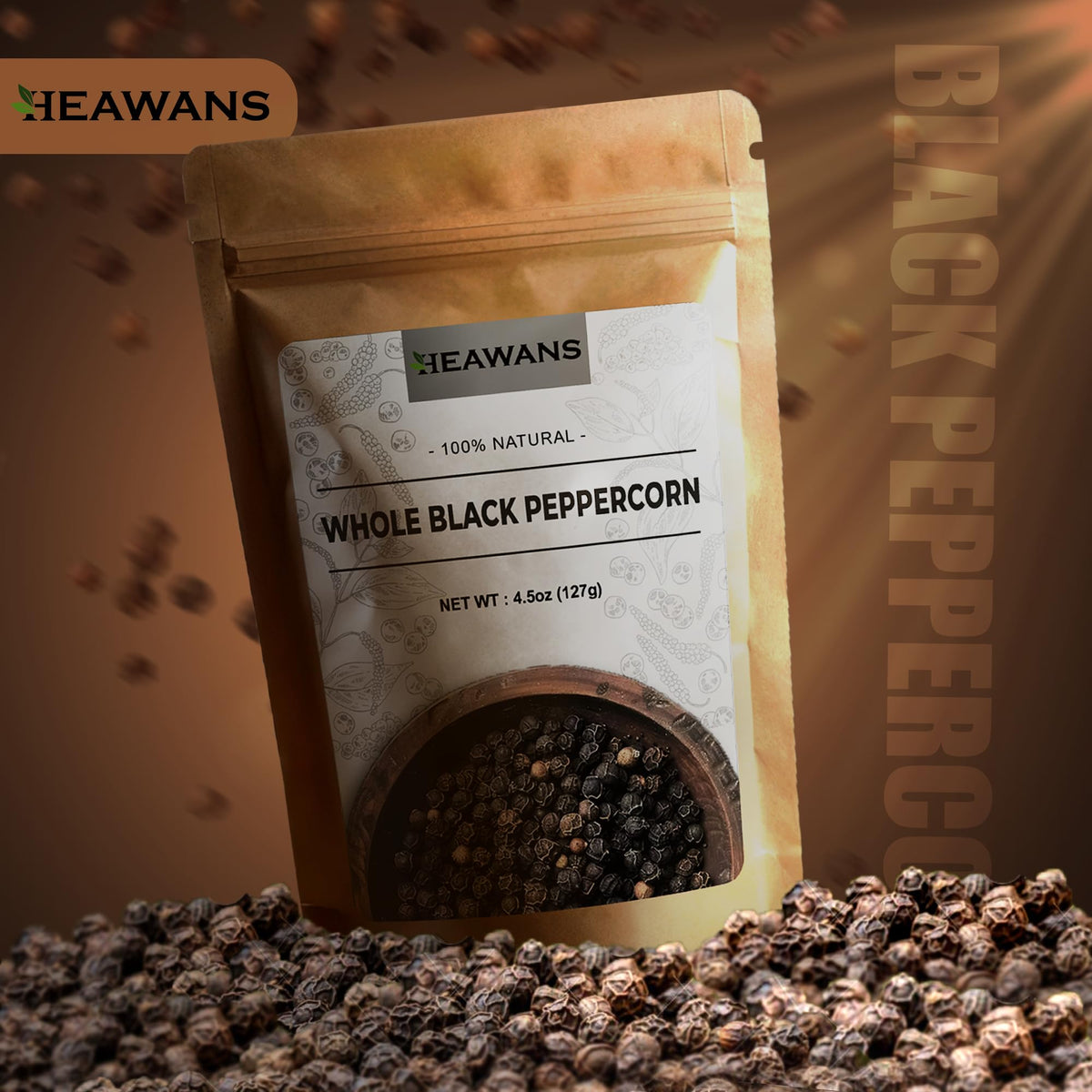 Heawans Organic Enhanced Grade Whole Pepper (Resealable Pouch) (4.5 Oz)
