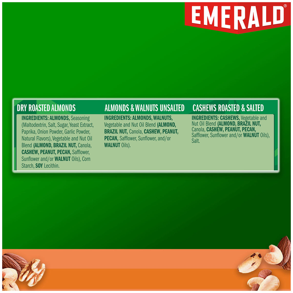 Emerald Nuts Mixed Nuts Variety Pack 18Ct (1-Pack) , 100-Calorie Individual Packs , Features Dry Roasted Almonds, Natural Almonds & Walnuts, And Roasted & Salted Cashews
