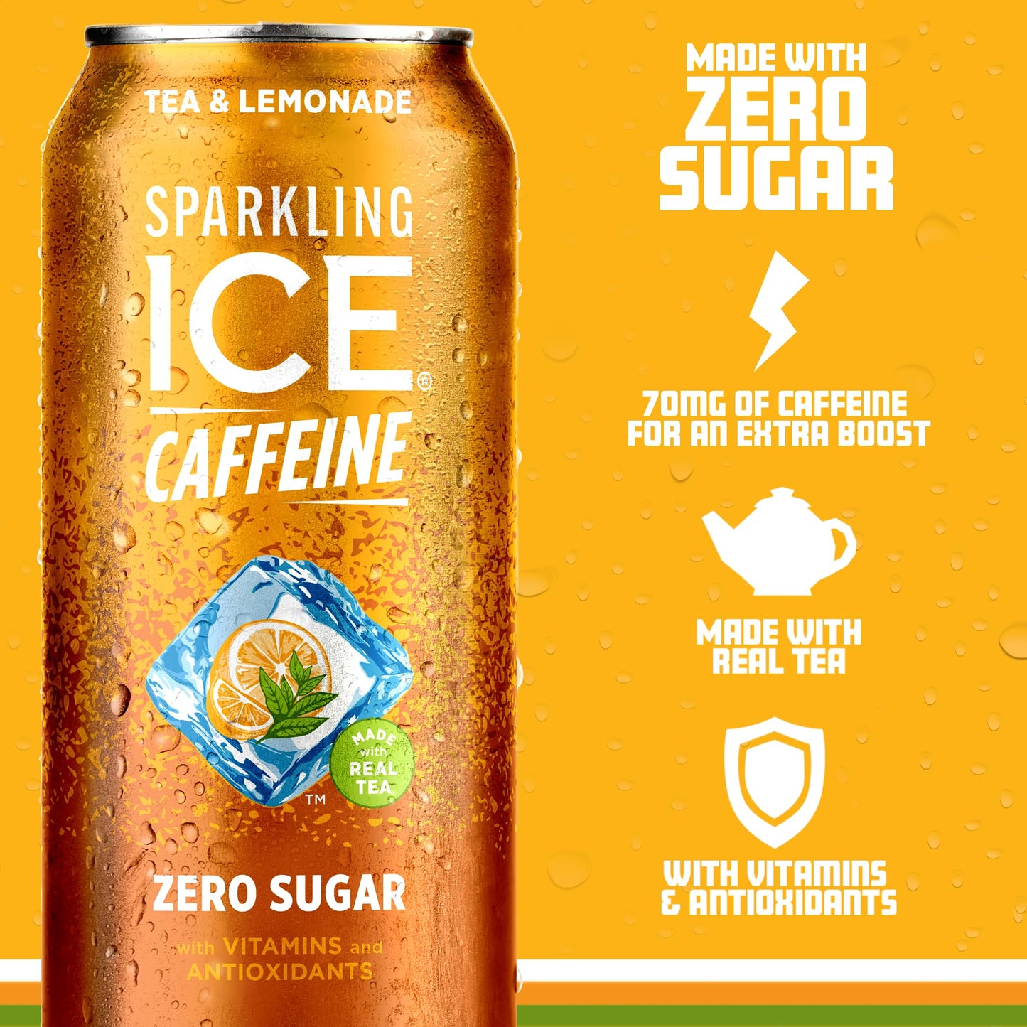 Sparkling Ice Caffeine Tea + Lemonade Sparkling Water, Zero Sugar, 16 Fl Oz Cans, Pack of 12