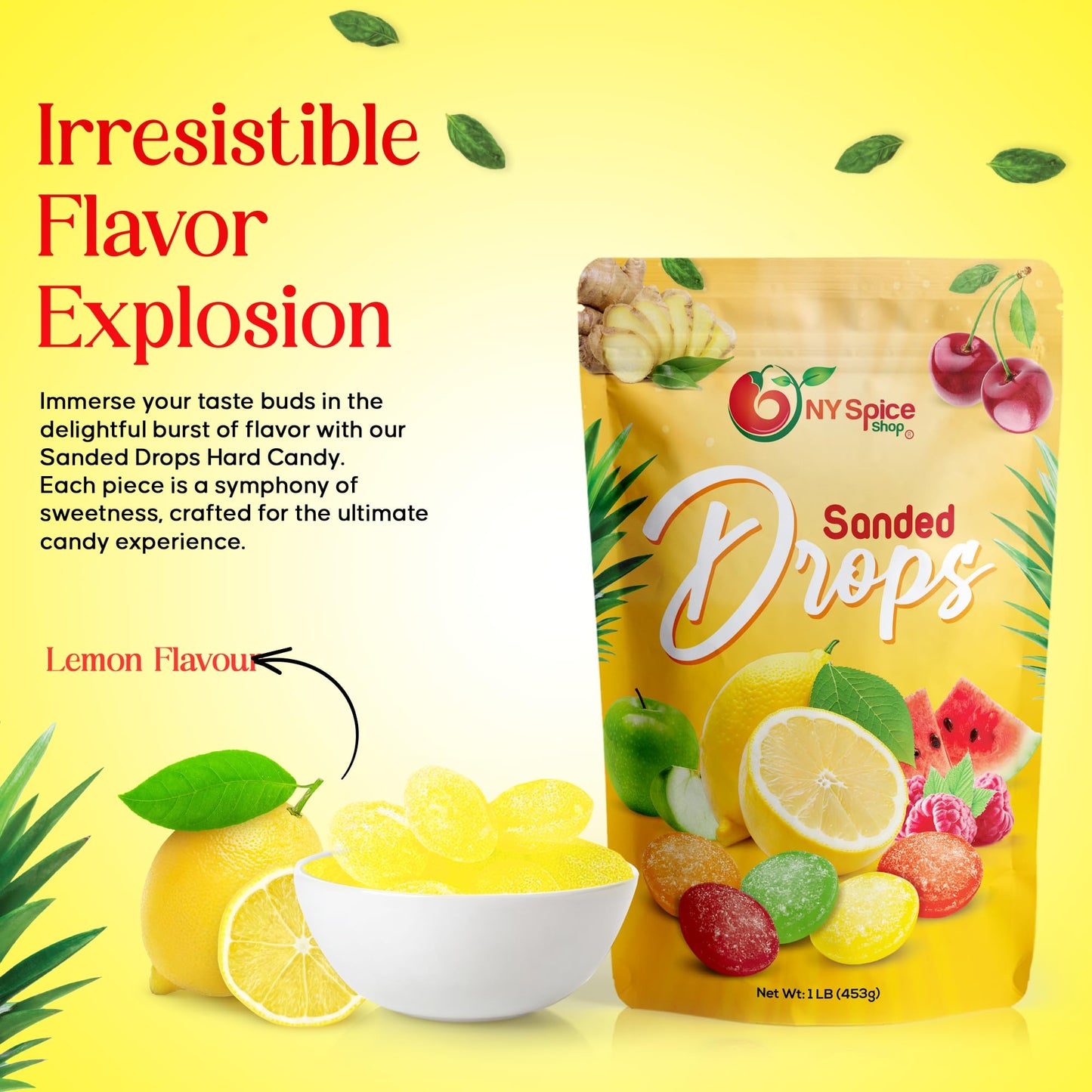 NY Spice Shop Sanded Lemon Drops Hard Candy - Tangy & Sweet - 1 Pound Bulk Candy