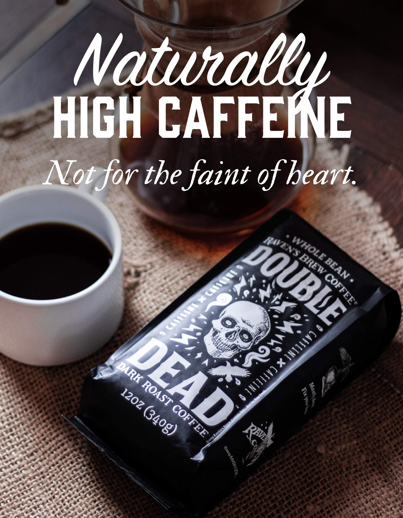 Ravens Brew Coffee Dark Roast - High Caffeine Ground Coffee, 32 Ounce