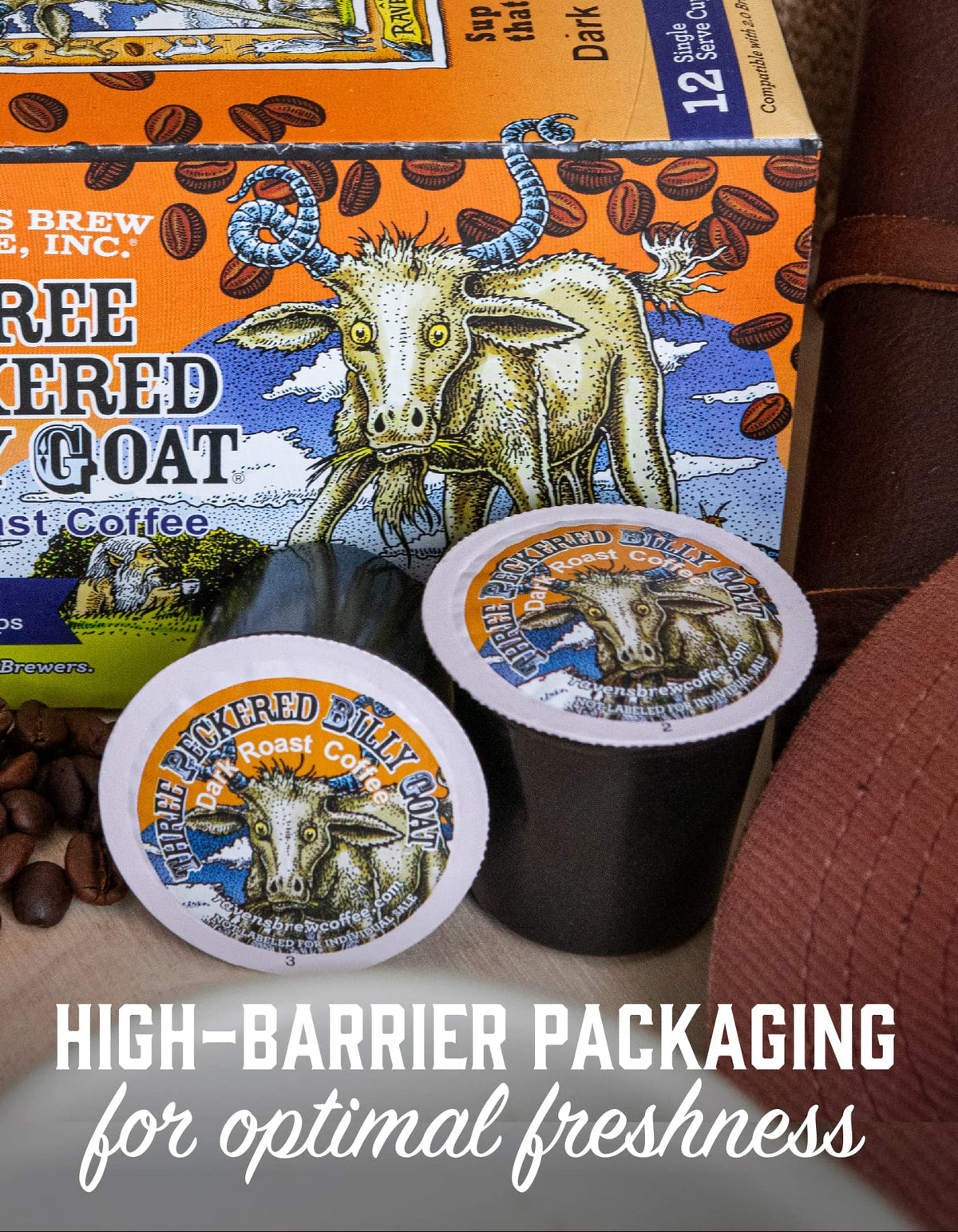 Raven’S Brew Coffee High Caffeine Dark Roast K-Cup Compatible Single Serve Pods — Three Peckered Billy Goat 12Ct