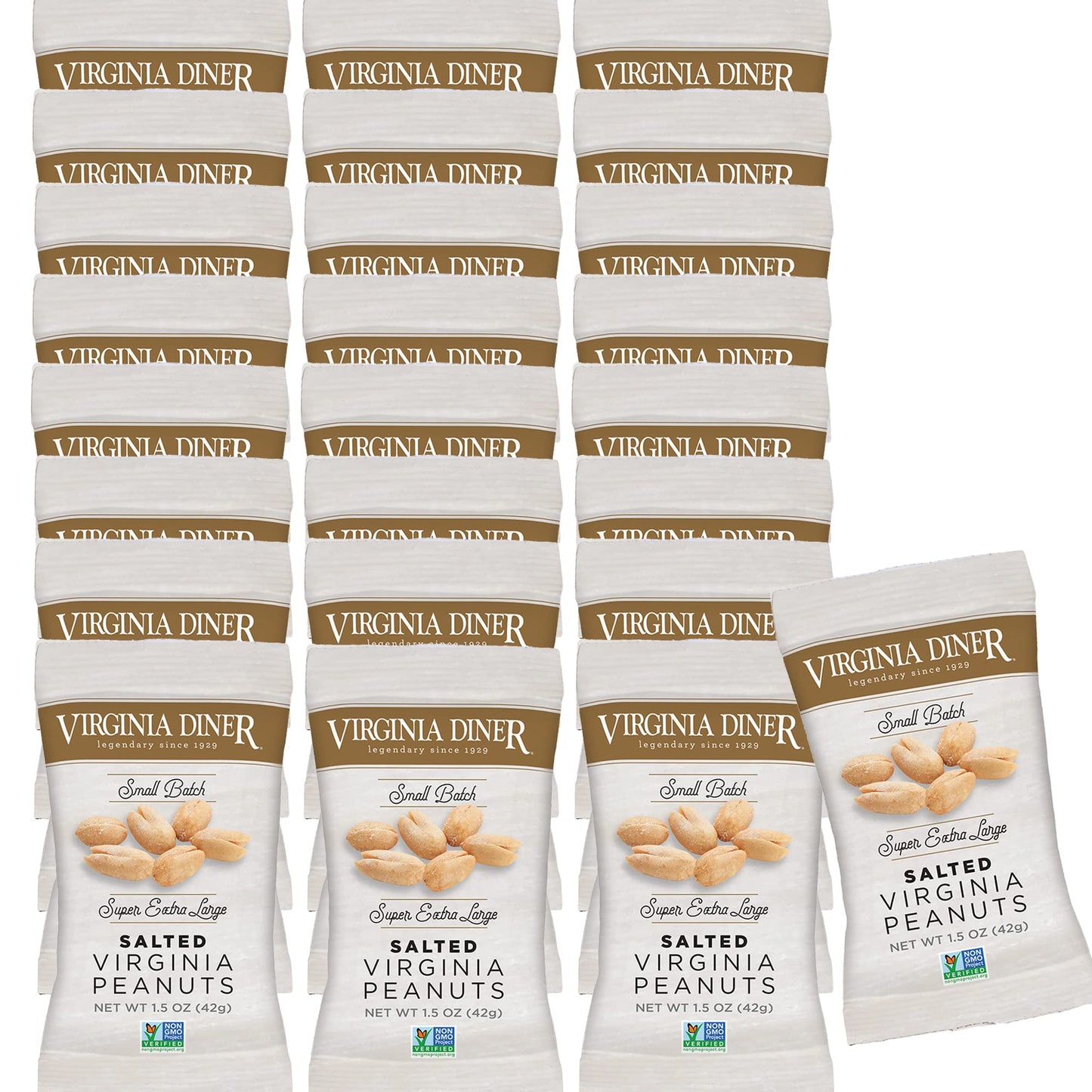 Virginia Diner XL Blister Roasted Gourmet Virginia Peanuts - All Natural, Heart Healthy, Plant-Based Protein 1.5oz (Pack of 25) 