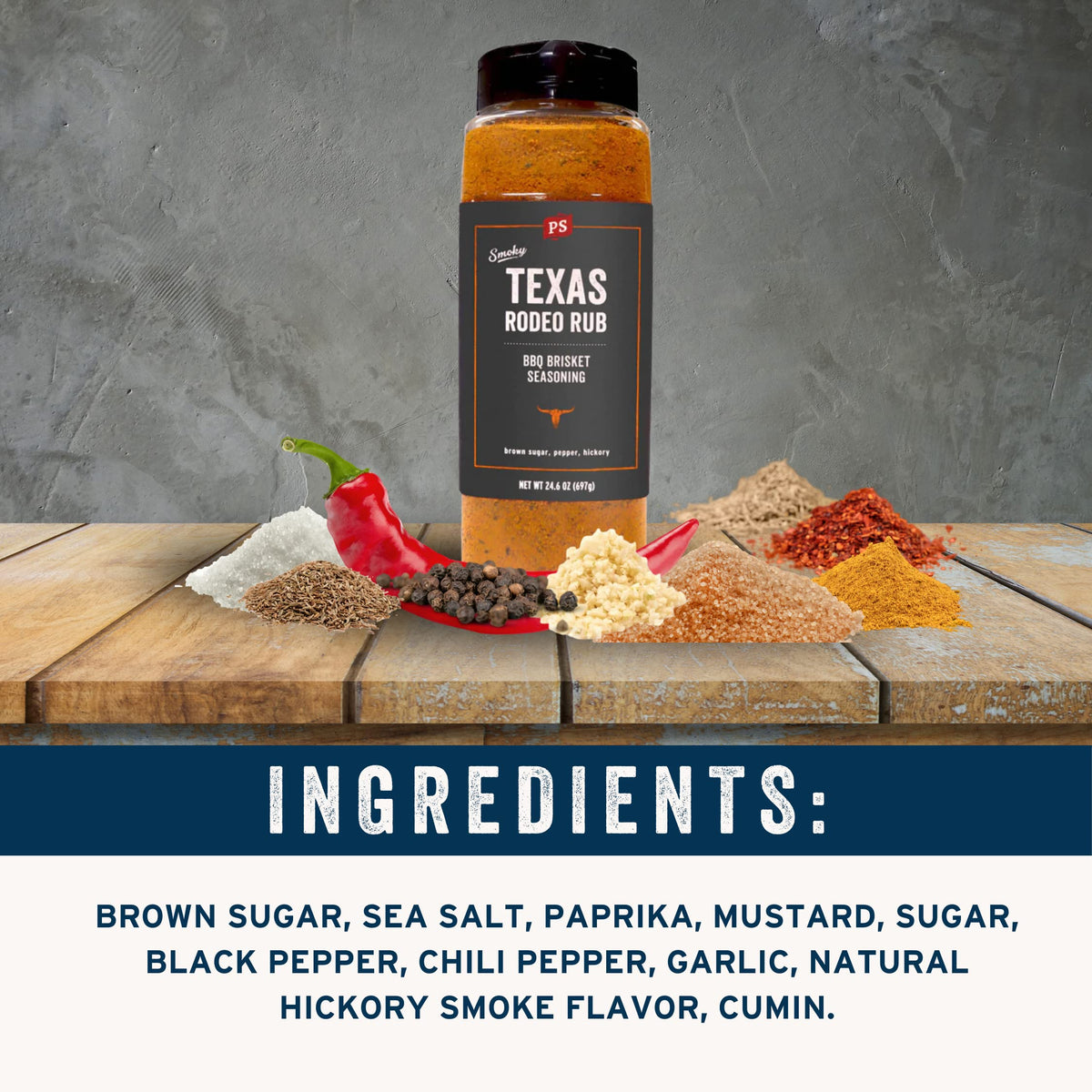 PS Seasoning Texas-Style Brisket Rodeo Rub - BBQ Spice Blend for Grilling, smoky aroma, Roasting, 24.6oz