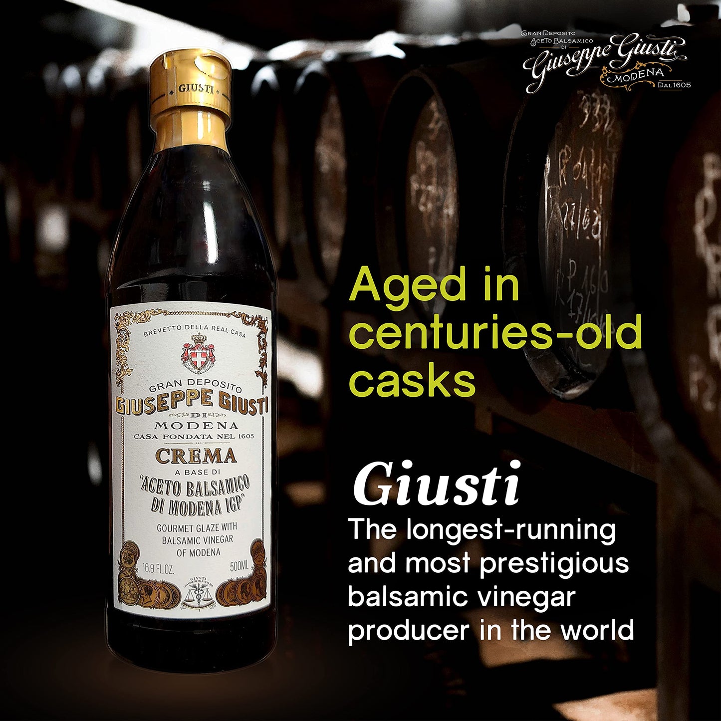 Giusti Balsamic Glaze, Thick Balsamic Vinegar Reduction, 16.9 fl oz, Black