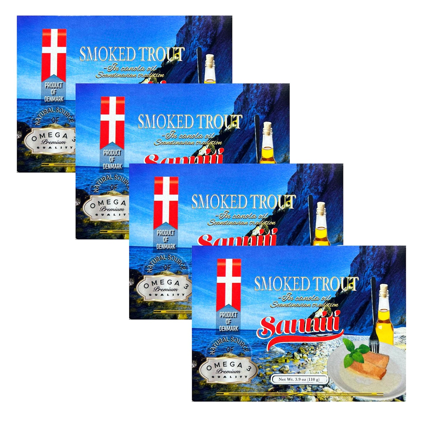 Sanniti Rich Flavor Trout In Oil | Natural Source Of Omega 3 | Ready To Eat  3.9 Oz (Pack Of 4)