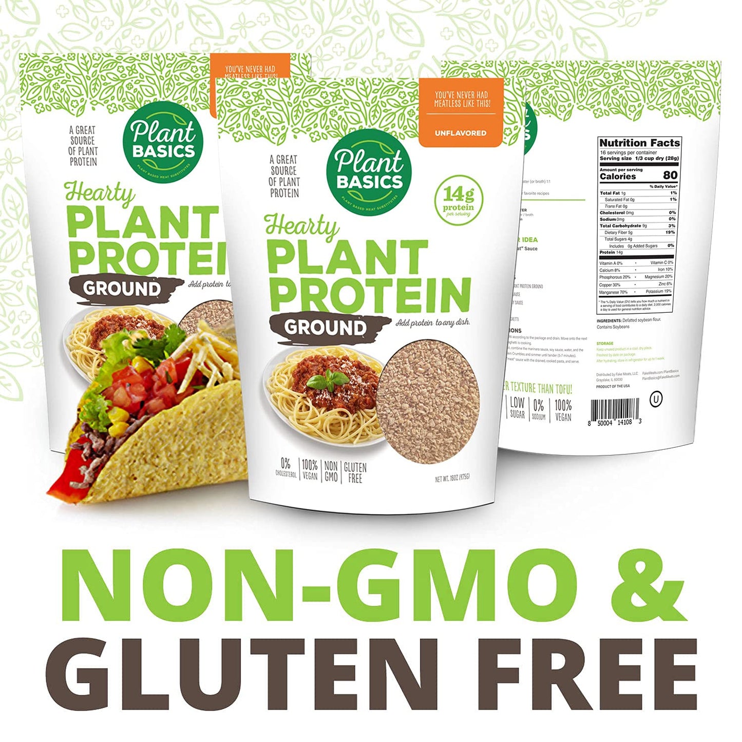 Plant Basics - Hearty Plant Protein - Unflavored Ground, 1 Lb (Pack Of 6), Non-Gmo, Gluten Free, Low Fat, Low Sodium, Vegan, Mea