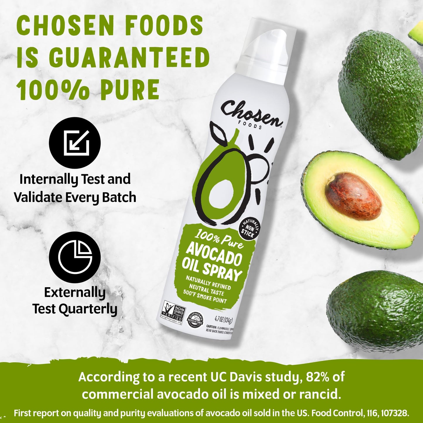 Chosen Foods 100% Pure Avocado Oil Spray 4.7 oz (1 Pack), Non-GMO, 500F Smoke Point, Propellant-Free, Air Pressure Only for High